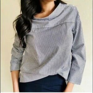 JCrew Stripped Funnel neck Hi Low Shirt